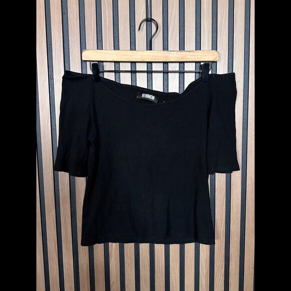 Reformation Top Large Womens Black Ribbed Cold Shoulder Stretch Fabric - Picture 1 of 8